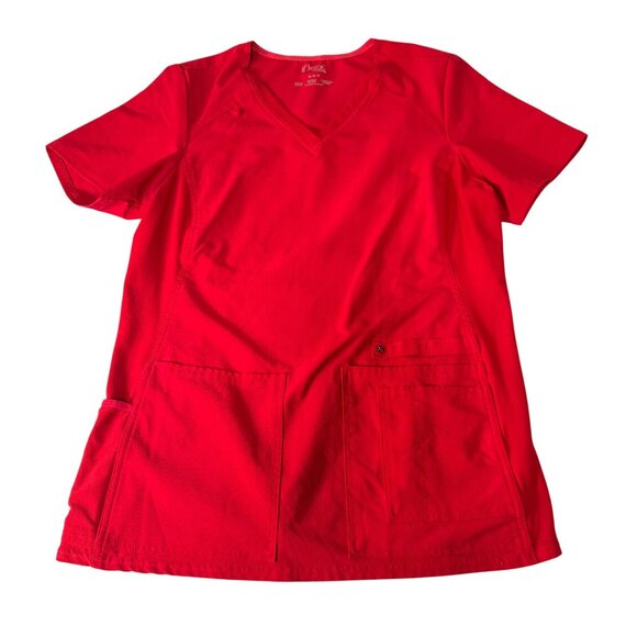 Cherokee Iflex Womens Red V-Neck Scrub Top Size Medium Pockets Stretch CK605 - Picture 1 of 6